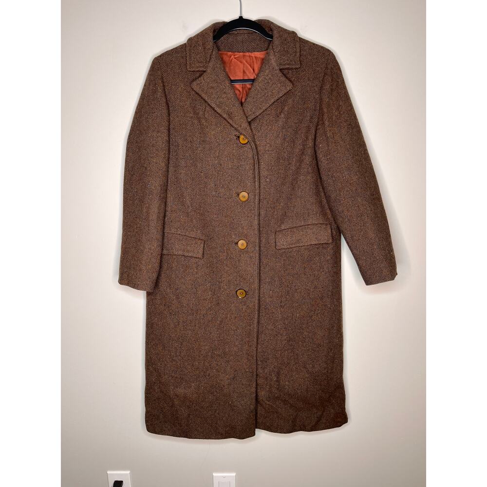 1960s Sophisticate Fashions Speckled Brown Minimalist Old Money Trench Peacoat L